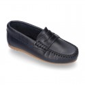 Classic Tanned leather Moccasin shoes with detail mask.