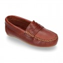 Classic Tanned leather Moccasin shoes with detail mask.