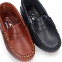 Classic Tanned leather Moccasin shoes with detail mask.