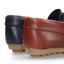 Classic Tanned leather Moccasin shoes with detail mask.