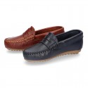 Classic Tanned leather Moccasin shoes with detail mask.