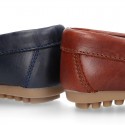 Classic Tanned leather Moccasin shoes with detail mask.