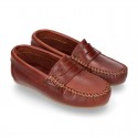 Classic Tanned leather Moccasin shoes with detail mask.