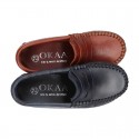 Classic Tanned leather Moccasin shoes with detail mask.