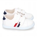 Cotton canvas Kids tennis shoes laceless.