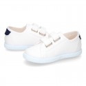 Cotton canvas Kids tennis shoes laceless.