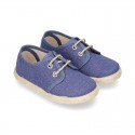 JEANS cotton canvas Laces up shoes espadrilles style.