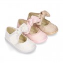 METAL canvas Little Mary Janes with hook and loop strap closure and bow for girls.