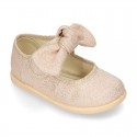 METAL canvas Little Mary Janes with hook and loop strap closure and bow for girls.