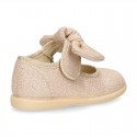 METAL canvas Little Mary Janes with hook and loop strap closure and bow for girls.