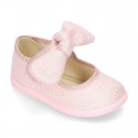 METAL canvas Little Mary Janes with hook and loop strap closure and bow for girls.