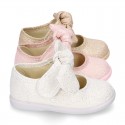 METAL canvas Little Mary Janes with hook and loop strap closure and bow for girls.