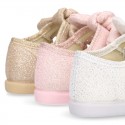 METAL canvas Little Mary Janes with hook and loop strap closure and bow for girls.