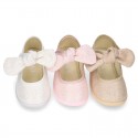 METAL canvas Little Mary Janes with hook and loop strap closure and bow for girls.