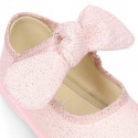 METAL canvas Little Mary Janes with hook and loop strap closure and bow for girls.