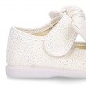 METAL canvas Little Mary Janes with hook and loop strap closure and bow for girls.