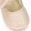 METAL canvas Little Mary Janes with hook and loop strap closure and bow for girls.