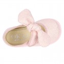 METAL canvas Little Mary Janes with hook and loop strap closure and bow for girls.