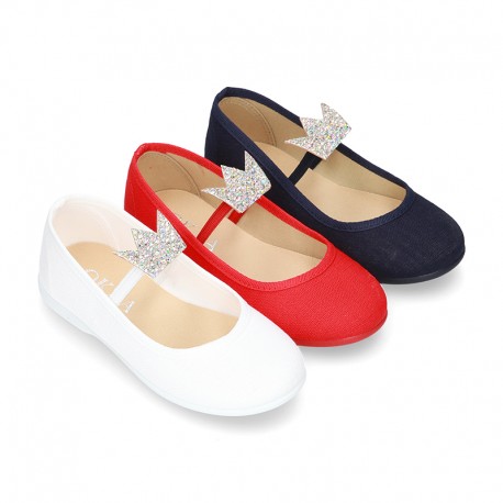 Cotton canvas to dress Ballet flat shoes with CROWN design.