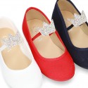 Cotton canvas to dress Ballet flat shoes with CROWN design.