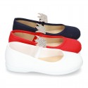 Cotton canvas to dress Ballet flat shoes with CROWN design.