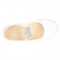 Cotton canvas to dress Ballet flat shoes with CROWN design.