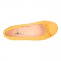 Soft Suede leather ballet flats with adjustable ribbon.