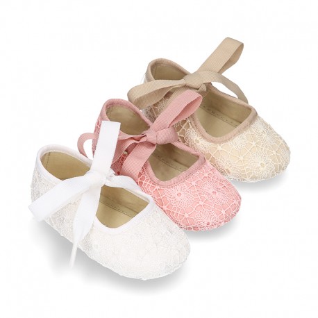 LACE Cotton canvas BABY Mary Janes angel style in pastel colors.