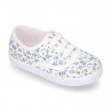 Cotton canvas Bamba type shoes with shoelaces and FLOWERS print design.