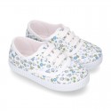 Cotton canvas Bamba type shoes with shoelaces and FLOWERS print design.