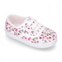 Cotton canvas Bamba type shoes with shoelaces and FLOWERS print design.