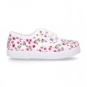 Cotton canvas Bamba type shoes with shoelaces and FLOWERS print design.