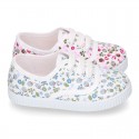 Cotton canvas Bamba type shoes with shoelaces and FLOWERS print design.