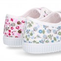 Cotton canvas Bamba type shoes with shoelaces and FLOWERS print design.