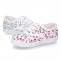 Cotton canvas Bamba type shoes with shoelaces and FLOWERS print design.