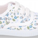 Cotton canvas Bamba type shoes with shoelaces and FLOWERS print design.