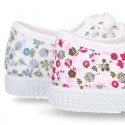 Cotton canvas Bamba type shoes with shoelaces and FLOWERS print design.