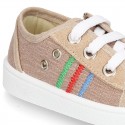 Cotton canvas sneakers with zipper and ties closure and toe cap.