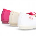 Washable Nappa leather Ballet shoes with adjustable ribbon for girls.