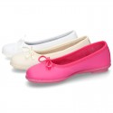 Washable Nappa leather Ballet shoes with adjustable ribbon for girls.