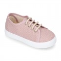 LINEN canvas tennis shoes to dress for kids with shoelaces closure.