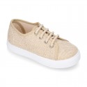 LINEN canvas tennis shoes to dress for kids with shoelaces closure.