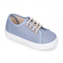 LINEN canvas tennis shoes to dress for kids with shoelaces closure.