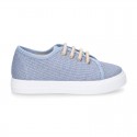 LINEN canvas tennis shoes to dress for kids with shoelaces closure.