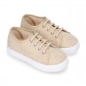 LINEN canvas tennis shoes to dress for kids with shoelaces closure.