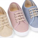 LINEN canvas tennis shoes to dress for kids with shoelaces closure.