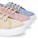 LINEN canvas tennis shoes to dress for kids with shoelaces closure.