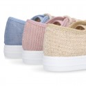 LINEN canvas tennis shoes to dress for kids with shoelaces closure.