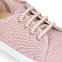 LINEN canvas tennis shoes to dress for kids with shoelaces closure.