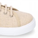 LINEN canvas tennis shoes to dress for kids with shoelaces closure.